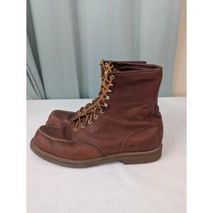 Red Wing Moc Toe 8" Leather Boots USA Est Size 12-13 Oil Resistant 90's Era Vtg
